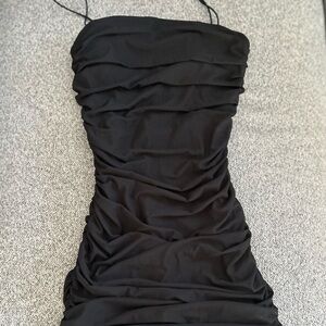 Hello Molly Black Strapless Ruched Dress